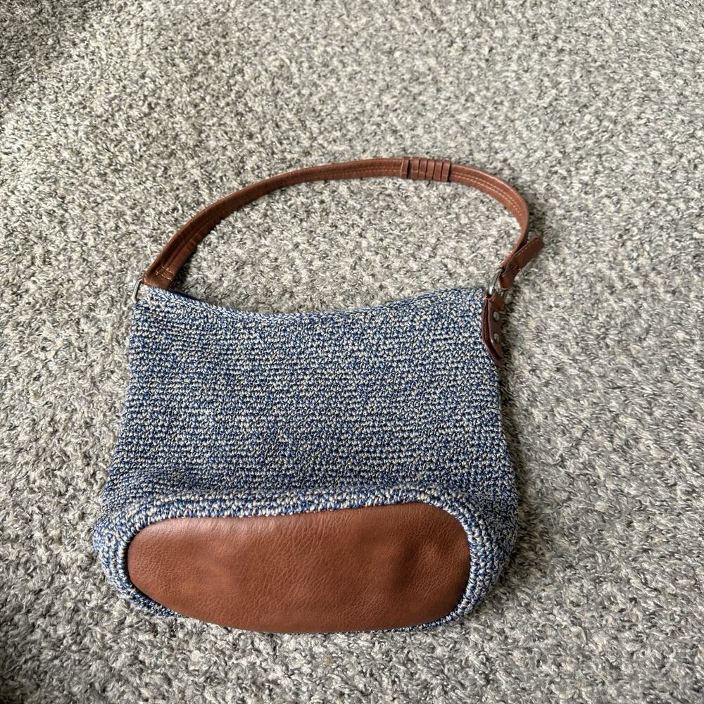 The Sak Sequoia Crochet Hobo Bag Boho Silver Hardware Blue Brown Shoulder Bag